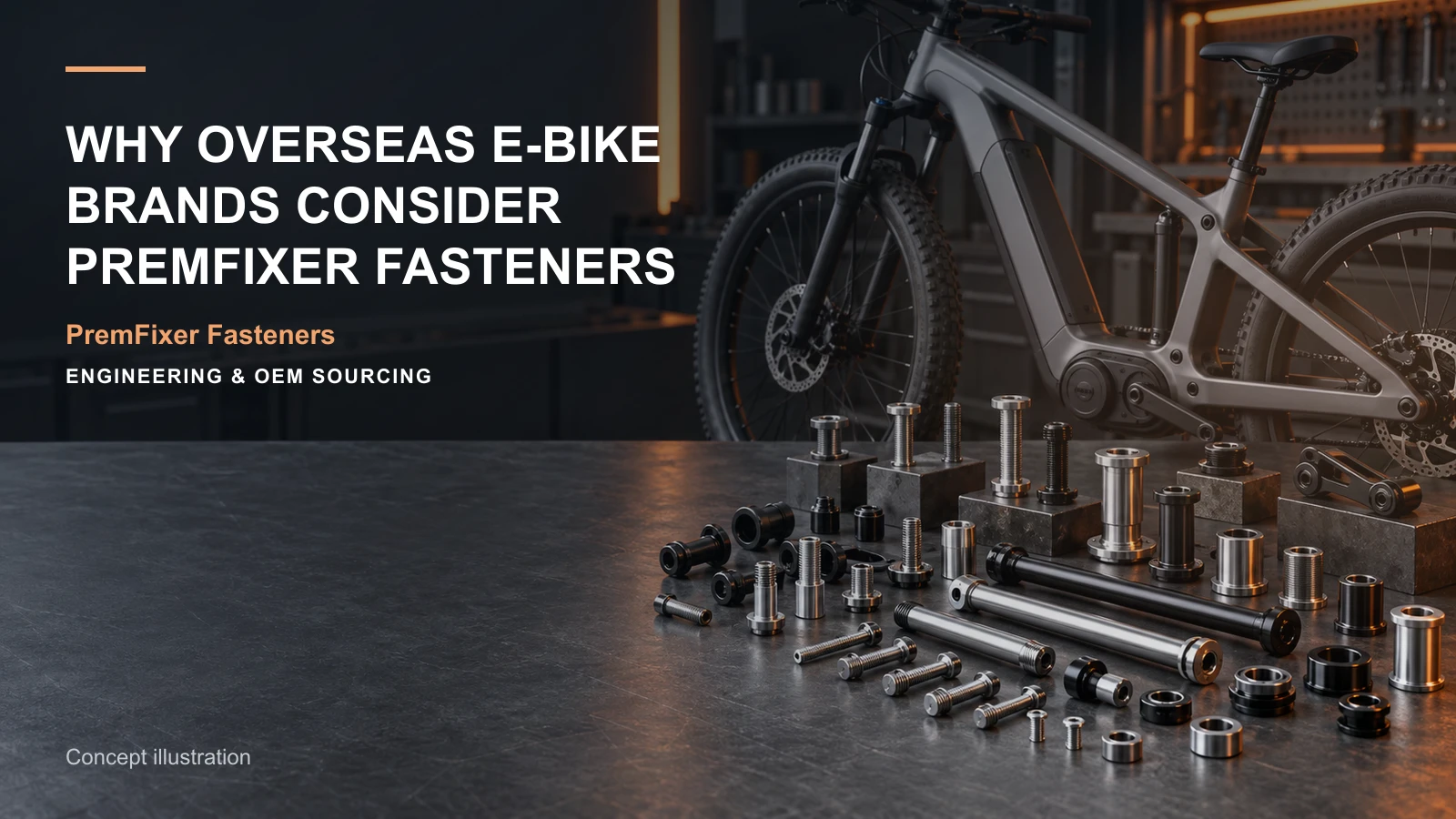 Concept illustration for Why Overseas E-Bike Brands Consider PremFixer Fasteners.