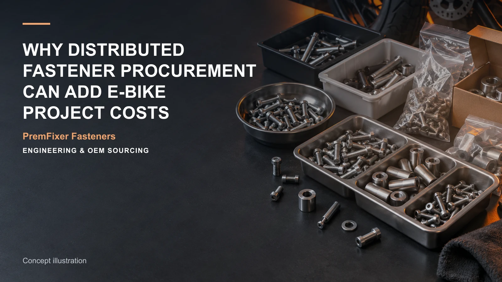 Concept illustration for Why Distributed Fastener Procurement Can Add E-Bike Project Costs.