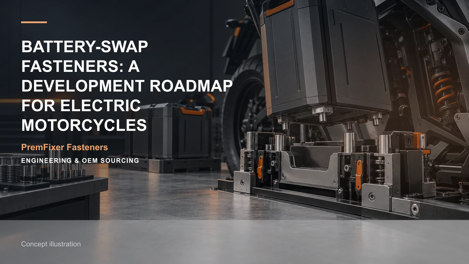 Concept illustration for Battery-Swap Fasteners: A Development Roadmap for Electric Motorcycles.