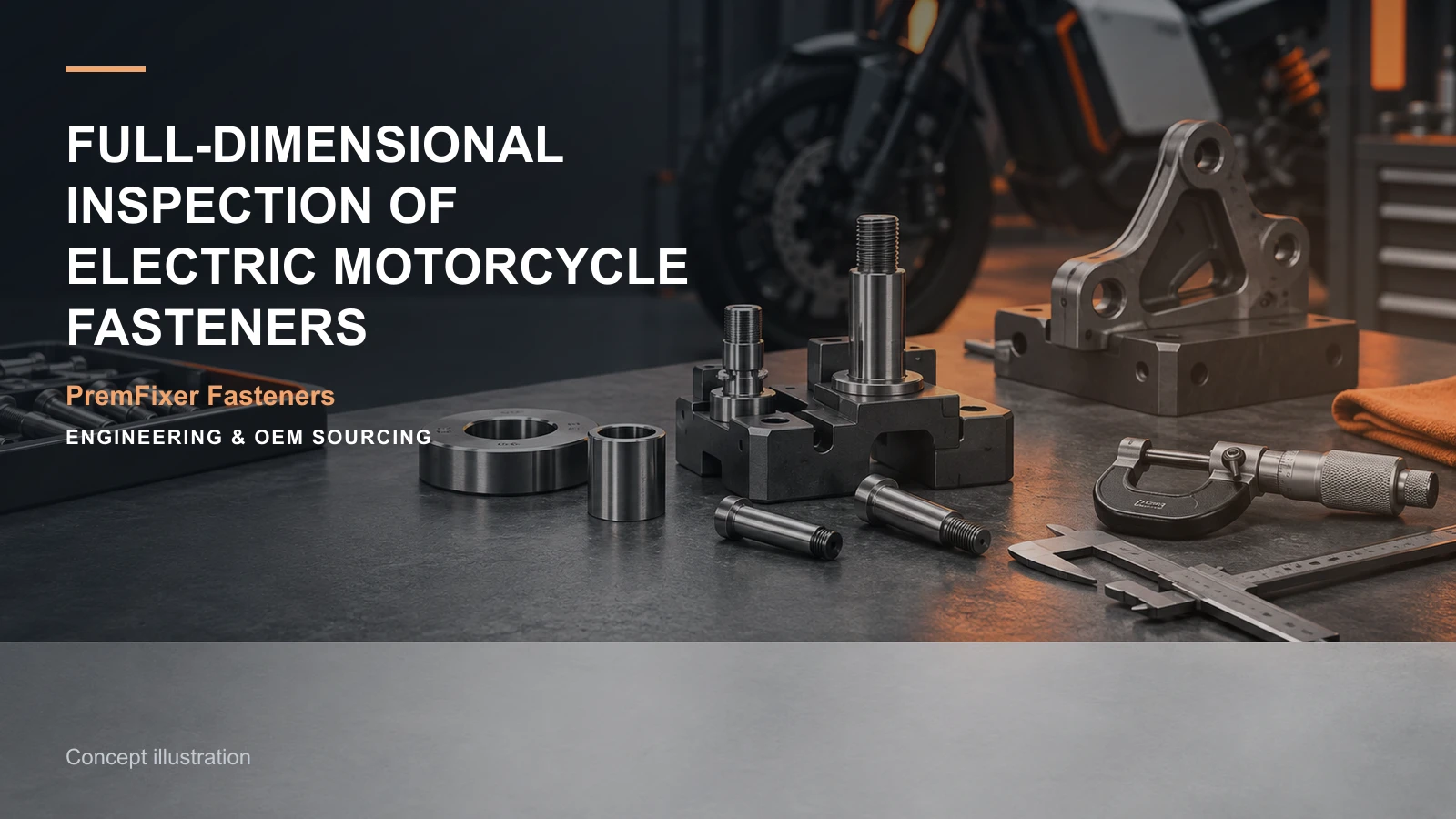 Concept illustration for Full-Dimensional Inspection of Electric Motorcycle Fasteners.