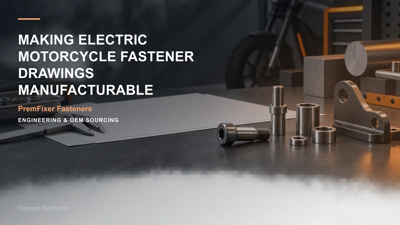 Concept illustration for Making Electric Motorcycle Fastener Drawings Manufacturable.