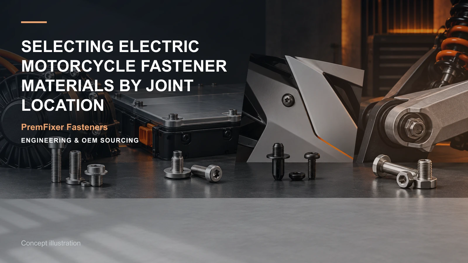 Concept illustration for Selecting Electric Motorcycle Fastener Materials by Joint Location.