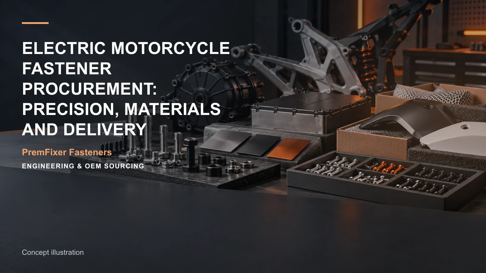 Concept illustration for Electric Motorcycle Fastener Procurement: Precision, Materials and Delivery.