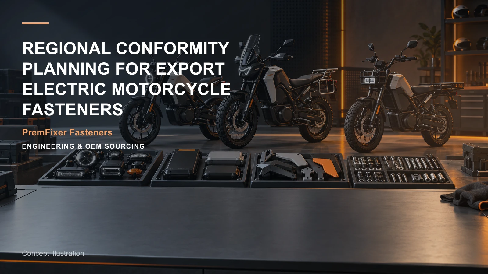 Concept illustration for Regional Conformity Planning for Export Electric Motorcycle Fasteners.