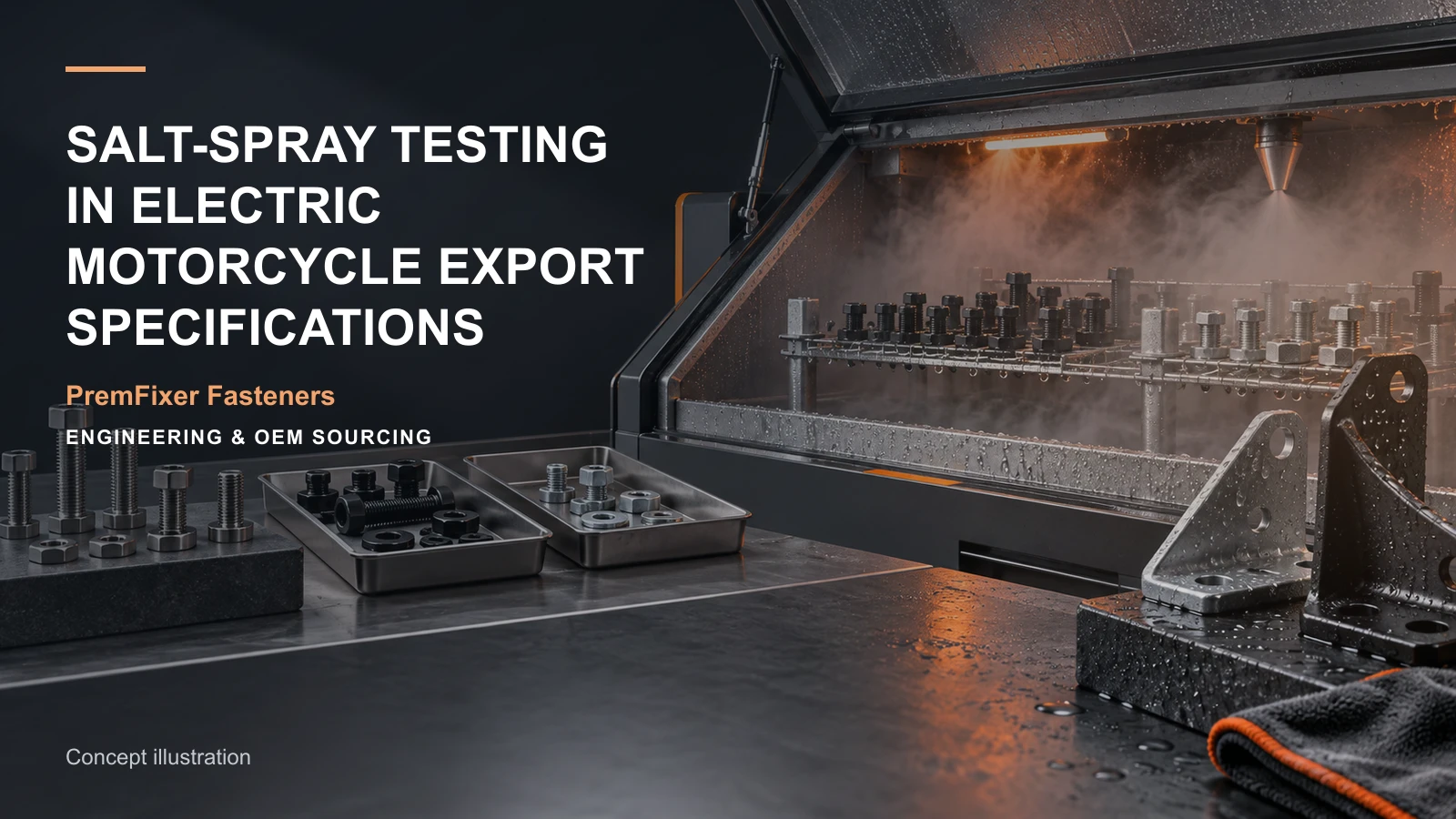 Concept illustration for Salt-Spray Testing in Electric Motorcycle Export Specifications.