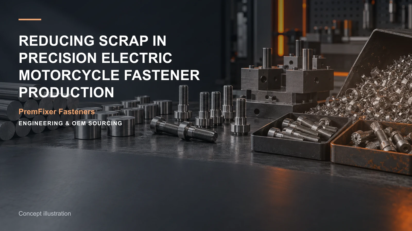 Concept illustration for Reducing Scrap in Precision Electric Motorcycle Fastener Production.