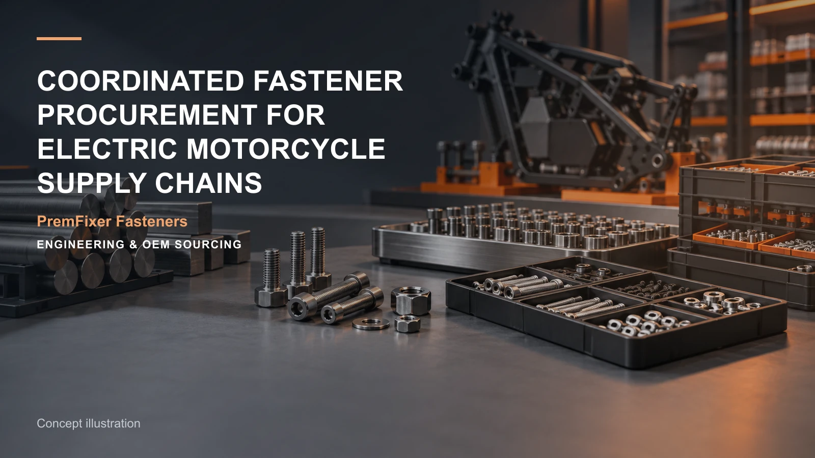 Concept illustration for Coordinated Fastener Procurement for Electric Motorcycle Supply Chains.