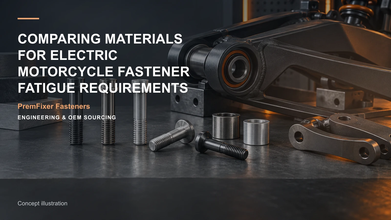 Concept illustration for Comparing Materials for Electric Motorcycle Fastener Fatigue Requirements.