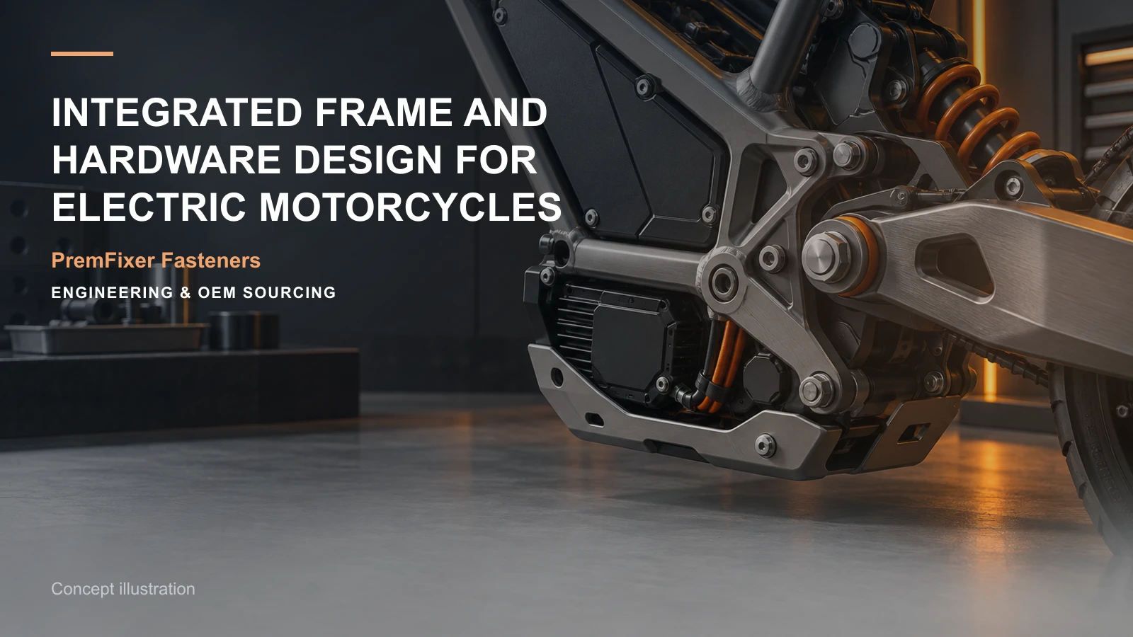 Concept illustration for Integrated Frame and Hardware Design for Electric Motorcycles.