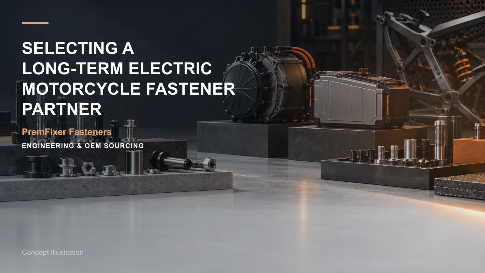 Concept illustration for Selecting a Long-Term Electric Motorcycle Fastener Partner.
