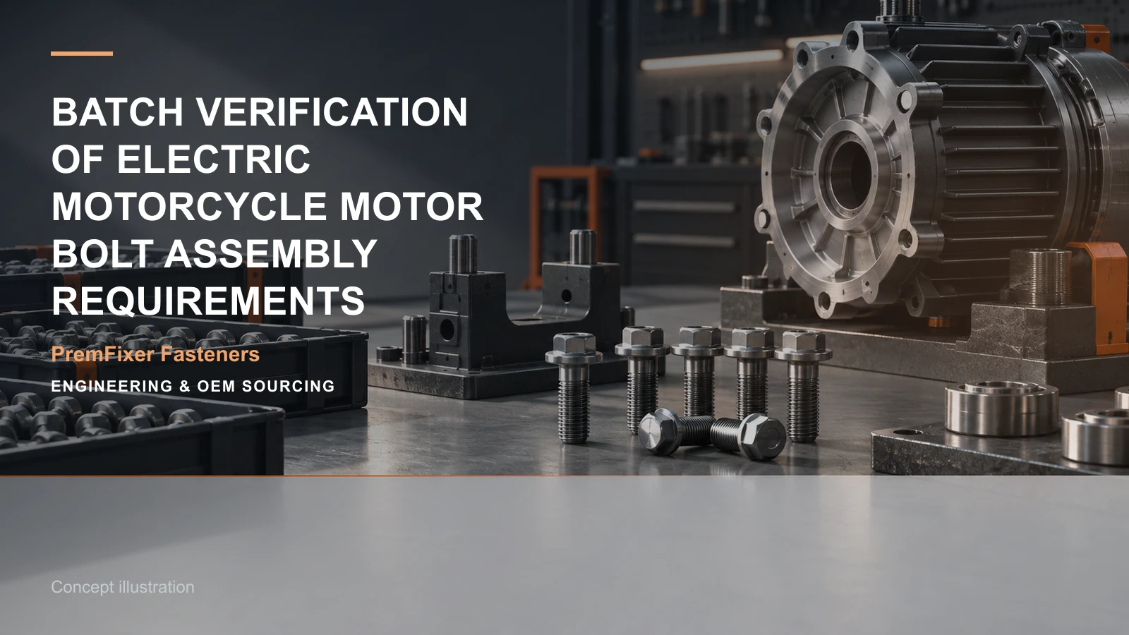 Concept illustration for Batch Verification of Electric Motorcycle Motor Bolt Assembly Requirements.