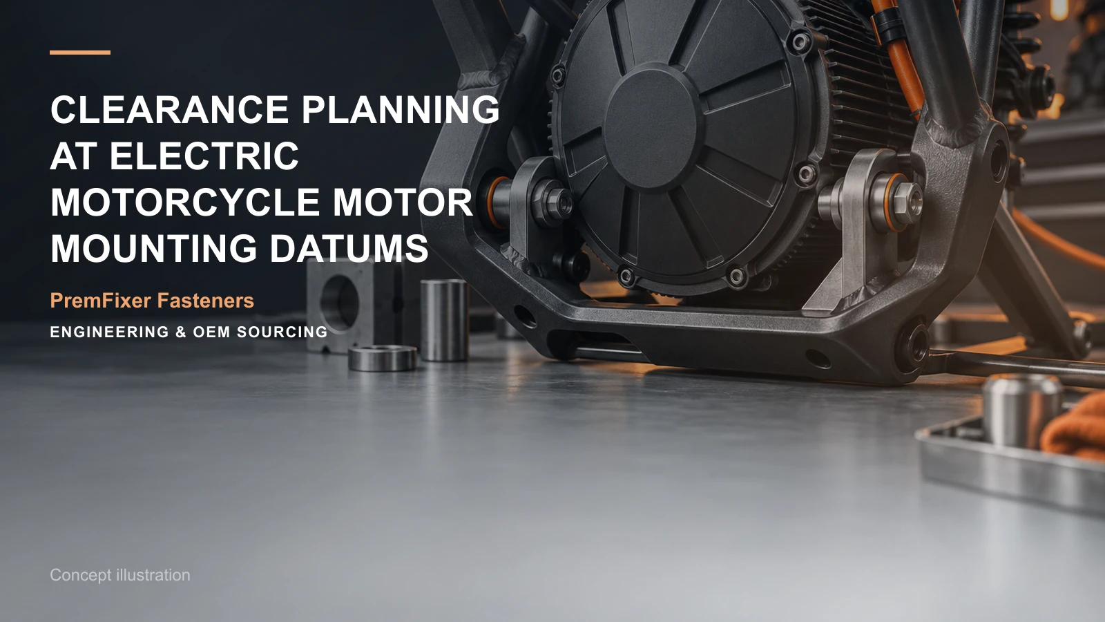 Concept illustration for Clearance Planning at Electric Motorcycle Motor Mounting Datums.