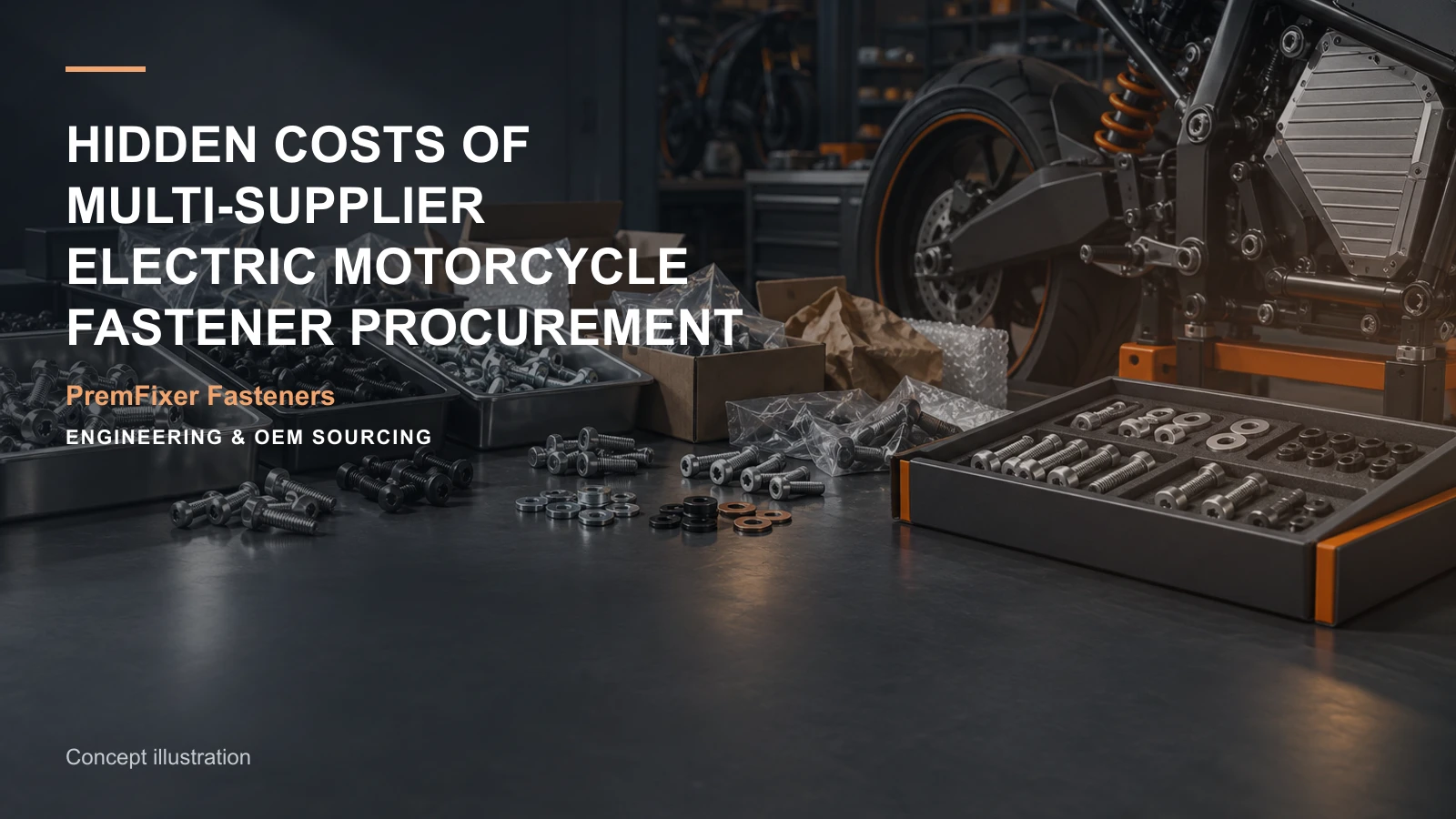 Concept illustration for Hidden Costs of Multi-Supplier Electric Motorcycle Fastener Procurement.