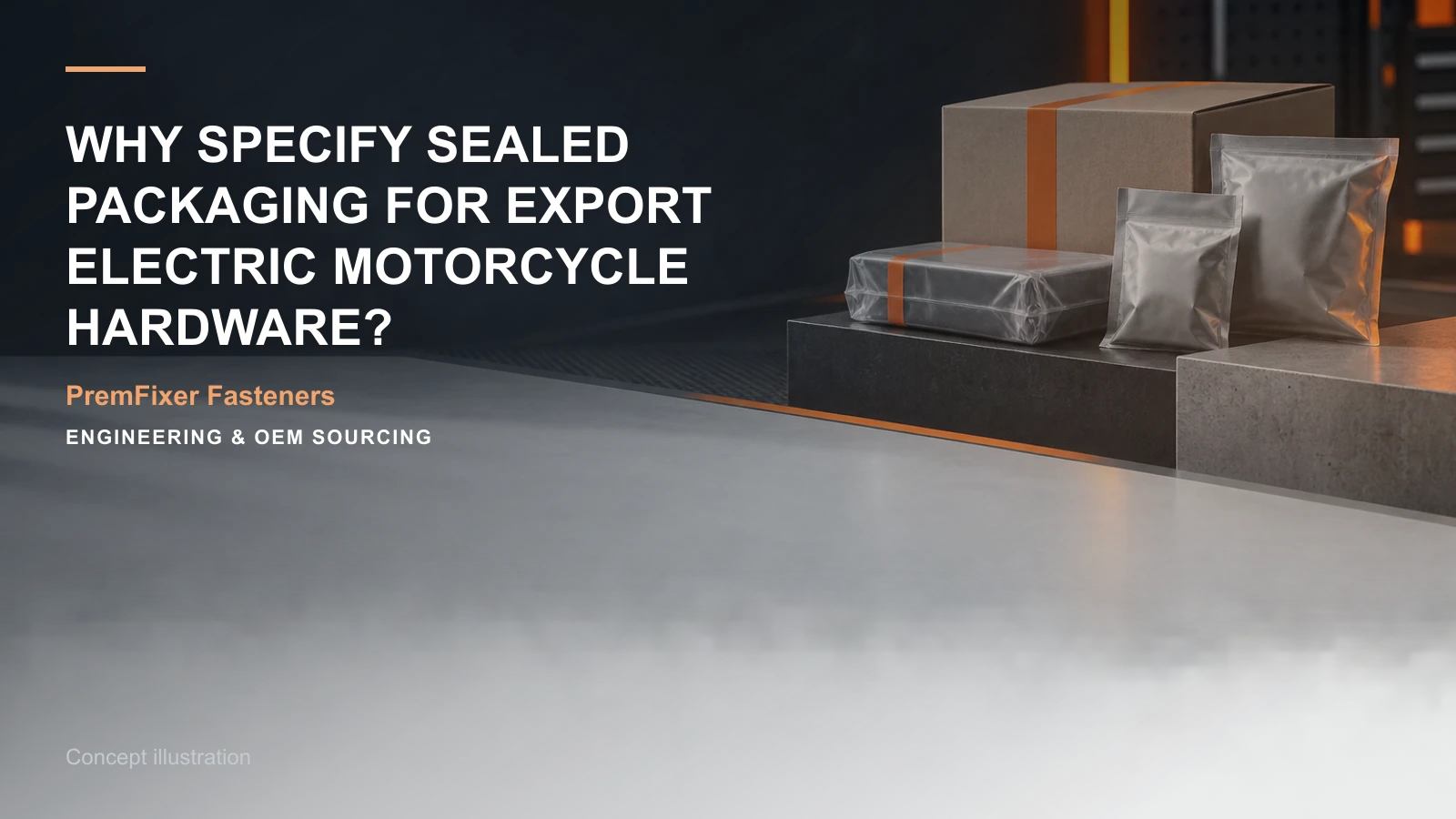 Concept illustration for Why Specify Sealed Packaging for Export Electric Motorcycle Hardware?.