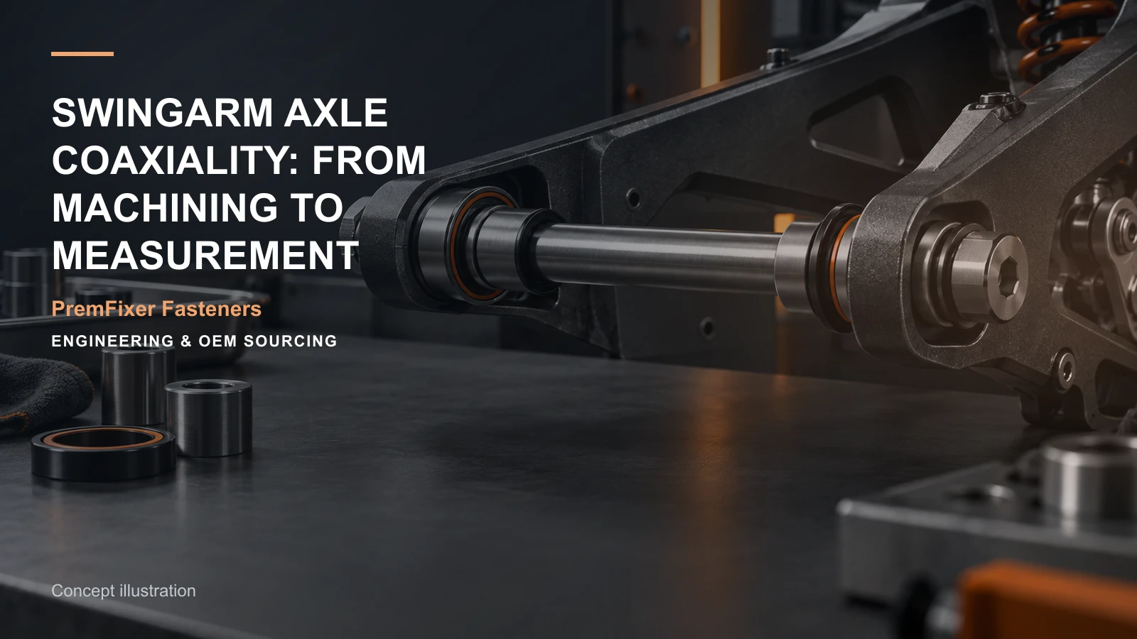 Concept illustration for Swingarm Axle Coaxiality: From Machining to Measurement.