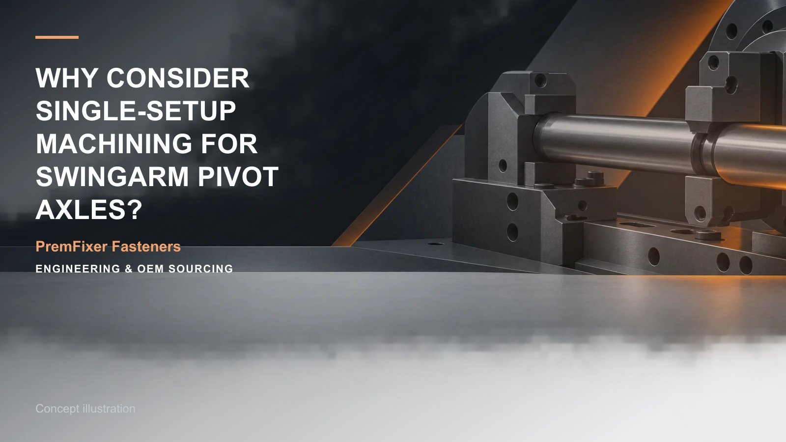 Concept illustration for Why Consider Single-Setup Machining for Swingarm Pivot Axles?.