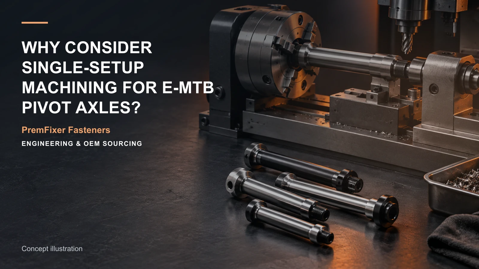 Concept illustration for Why Consider Single-Setup Machining for e-MTB Pivot Axles?.