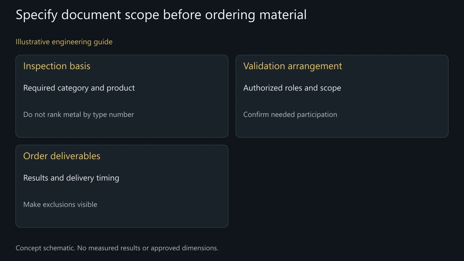 Concept purchase-definition map, not actual EN 10204 evidence or a certificate issued for supplied goods.