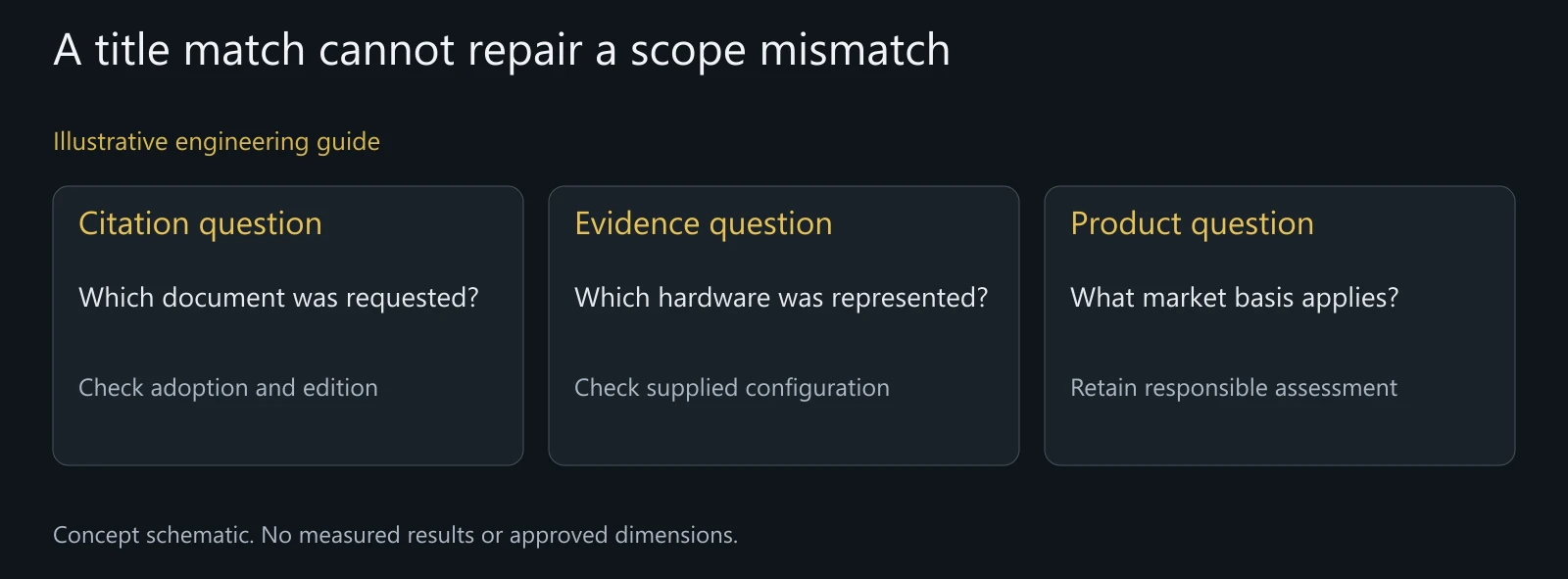 Illustrative reference-and-evidence review, not a real report comparison, accepted test or legal determination.