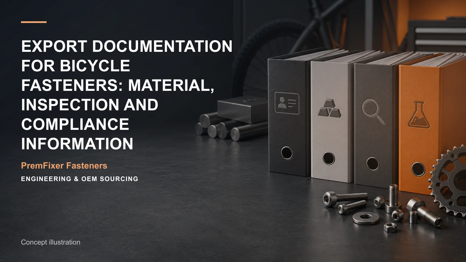 Concept illustration for Export Documentation for Bicycle Fasteners: Material, Inspection and Compliance Information.