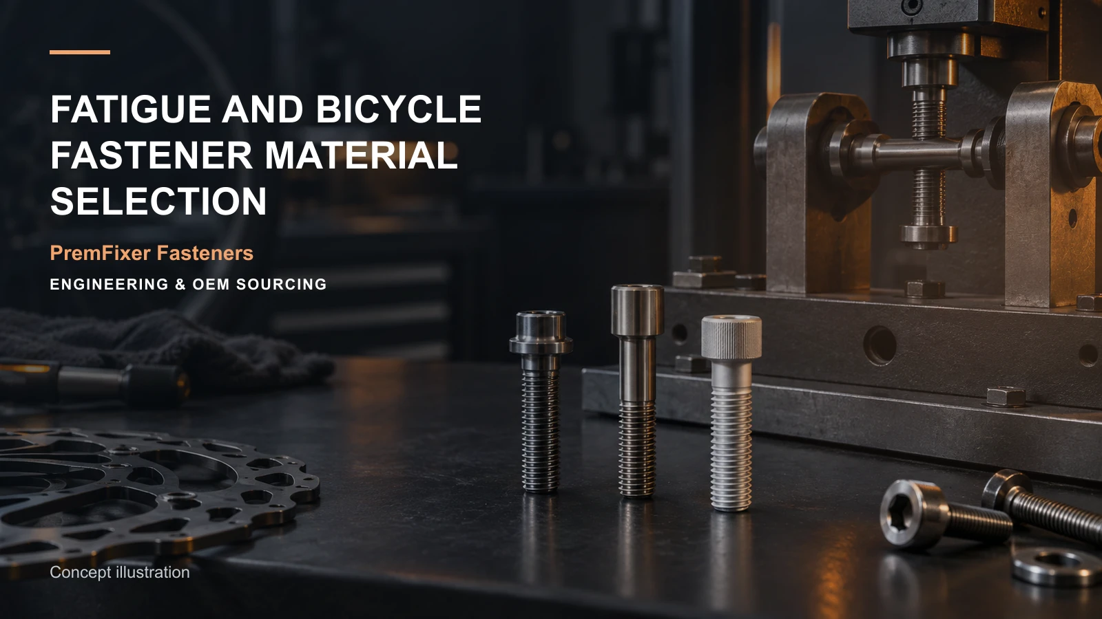 Bicycle pivot bolt under repeated-load analysis with thread transition, shoulder geometry and material samples.