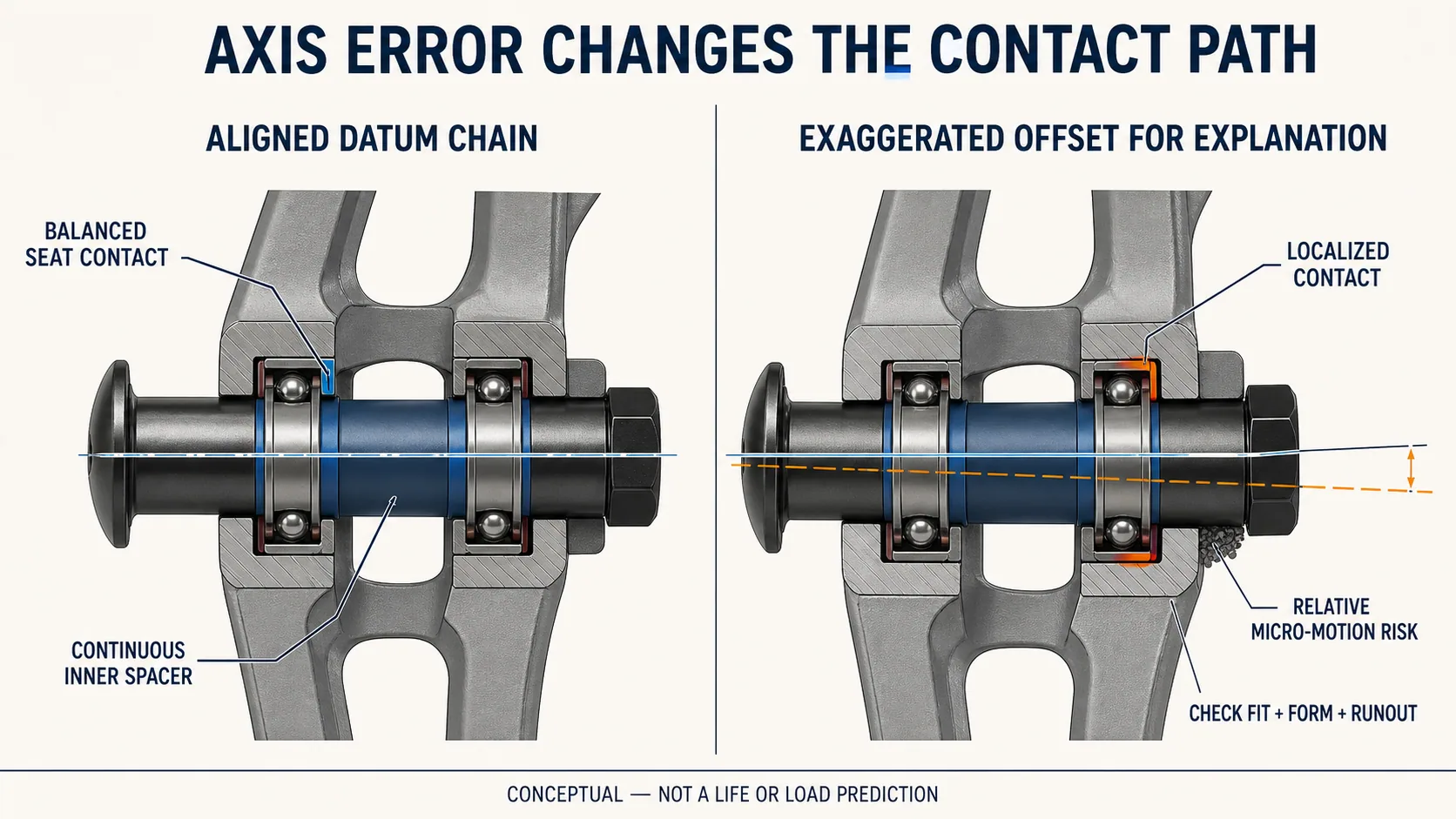 Aligned and offset pivot-axis contact paths