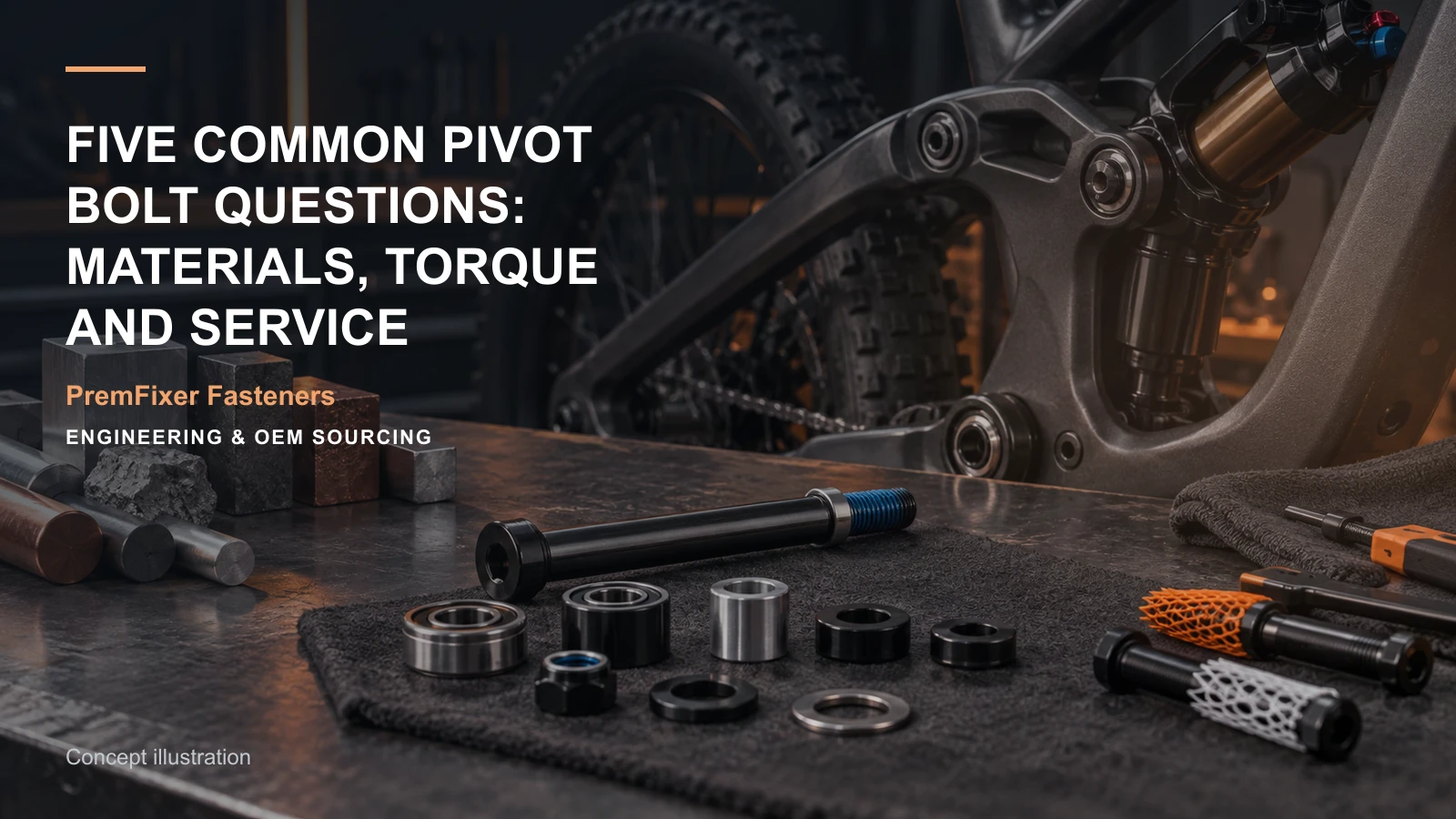 Concept illustration for Five Common Pivot Bolt Questions: Materials, Torque and Service.