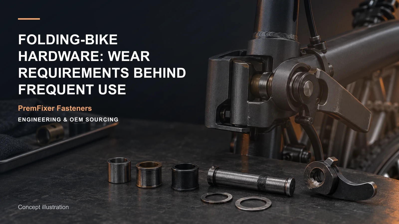 Conceptual engineering workspace introducing frequently operated folding hardware for bicycle and electric-mobility OEM teams.
