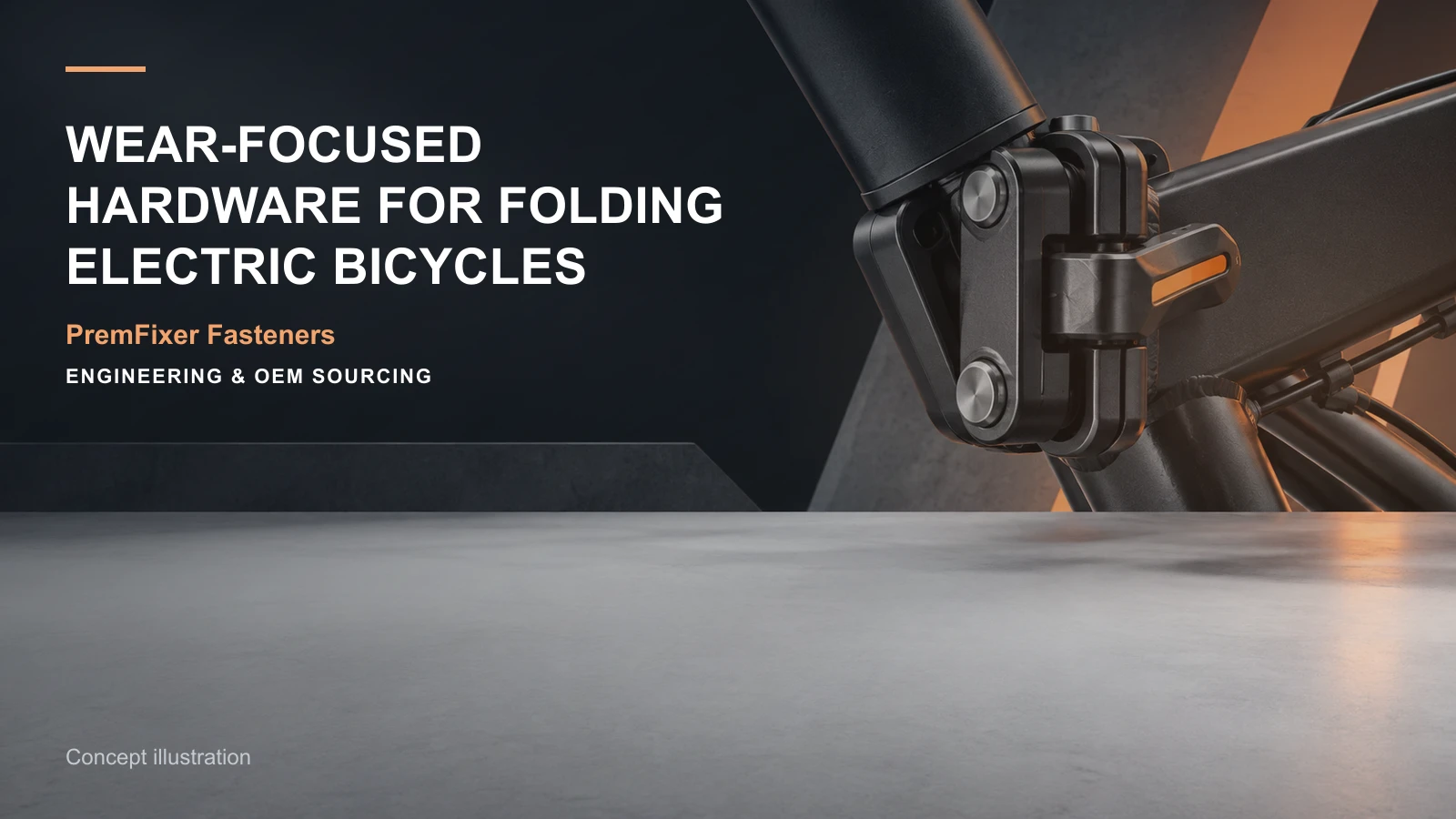 Concept illustration for Wear-Focused Hardware for Folding Electric Bicycles.