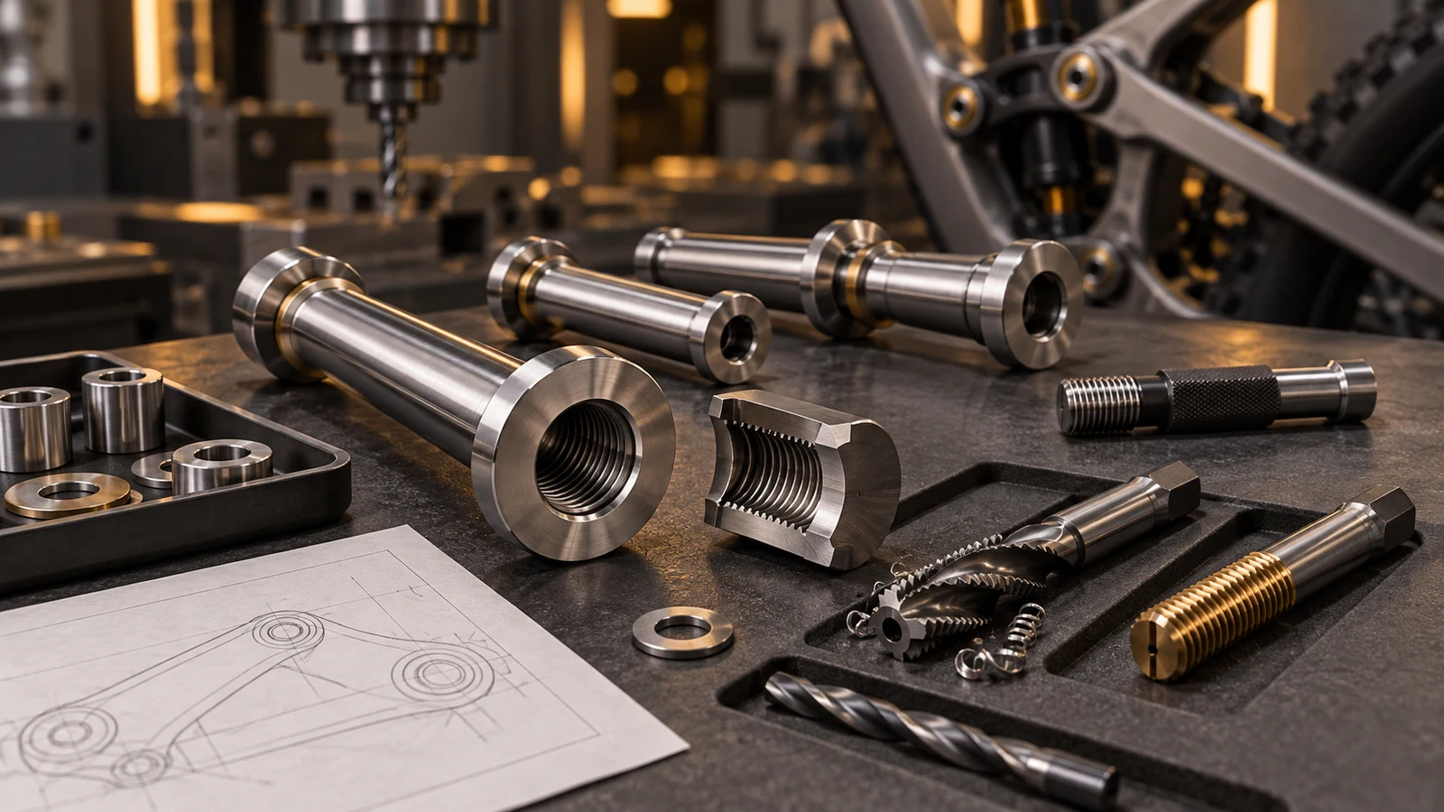 Concept hollow stainless pivot receivers with separate forming and cutting tools, not measured thread sections or an approved process