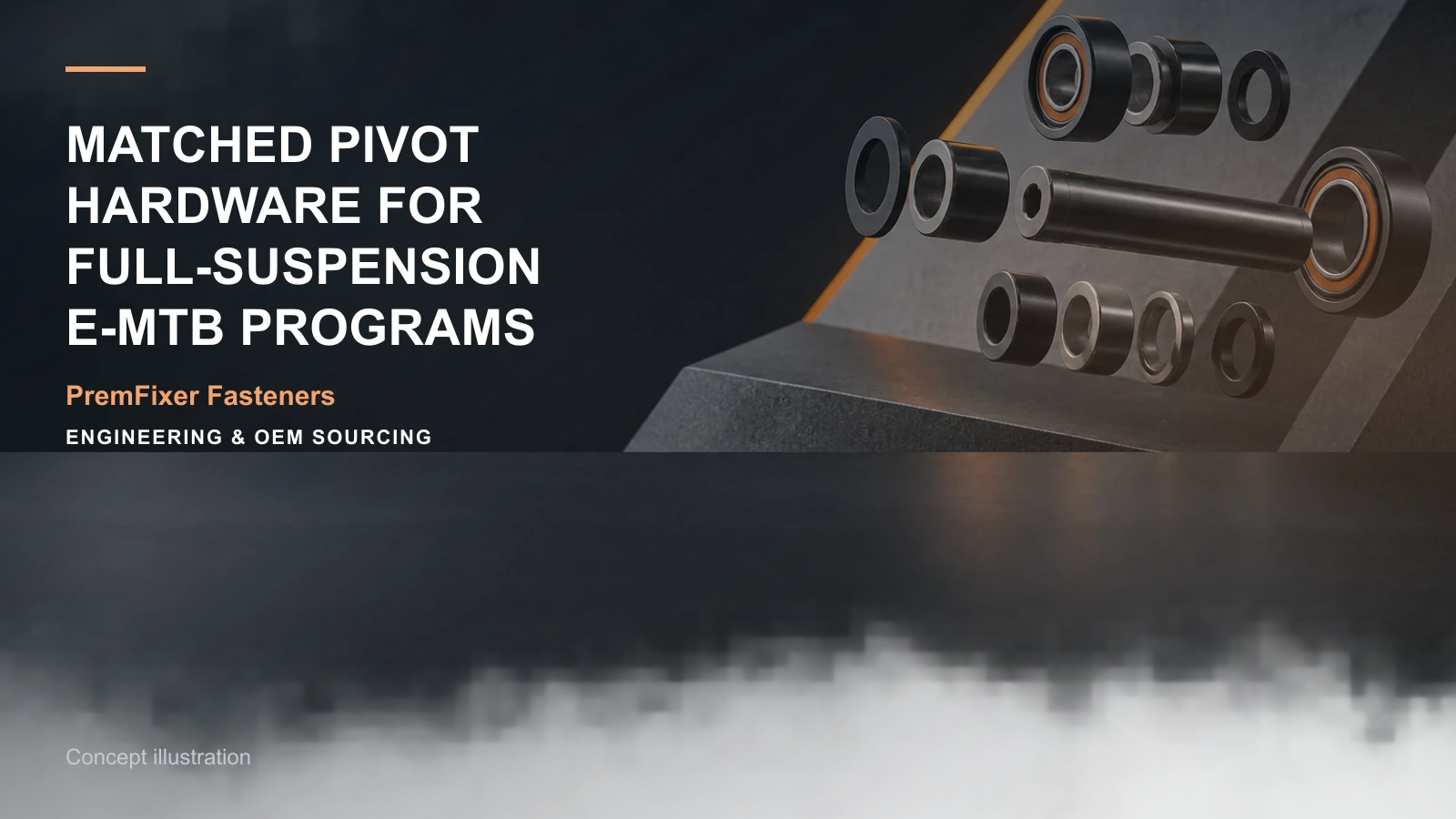 Concept illustration for Matched Pivot Hardware for Full-Suspension e-MTB Programs.