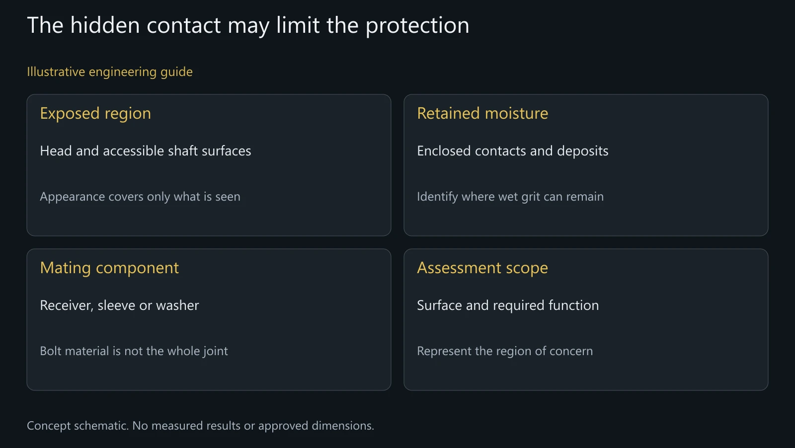 Illustrative gravel exposure and contact map without actual corrosion observations, tested components or approved protection geometry.