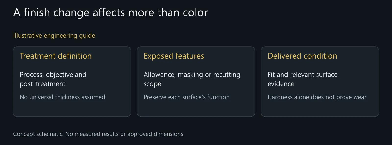 Illustrative interface review for a changed 7075 finish, without measured buildup, coating performance or real approval results.