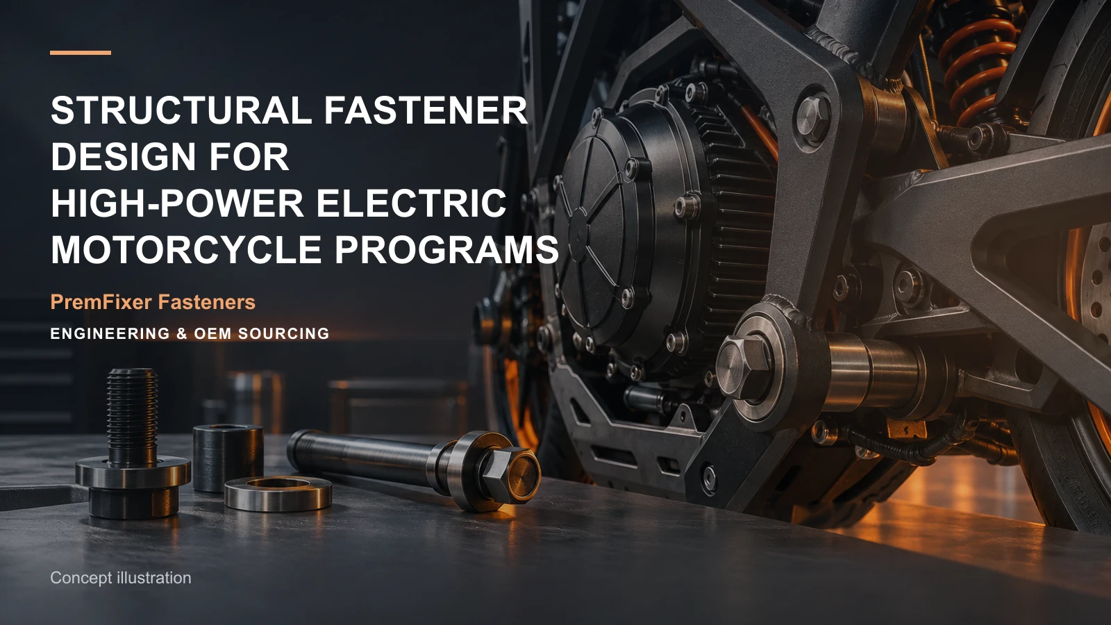 Concept illustration for Structural Fastener Design for High-Power Electric Motorcycle Programs.