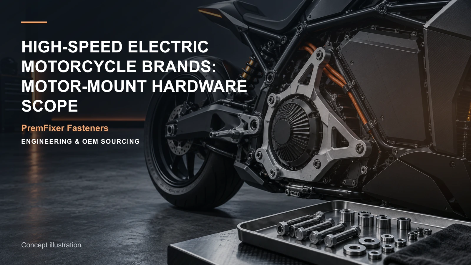 Conceptual engineering workspace introducing high-speed electric-motorcycle motor mounts for bicycle and electric-mobility OEM teams.