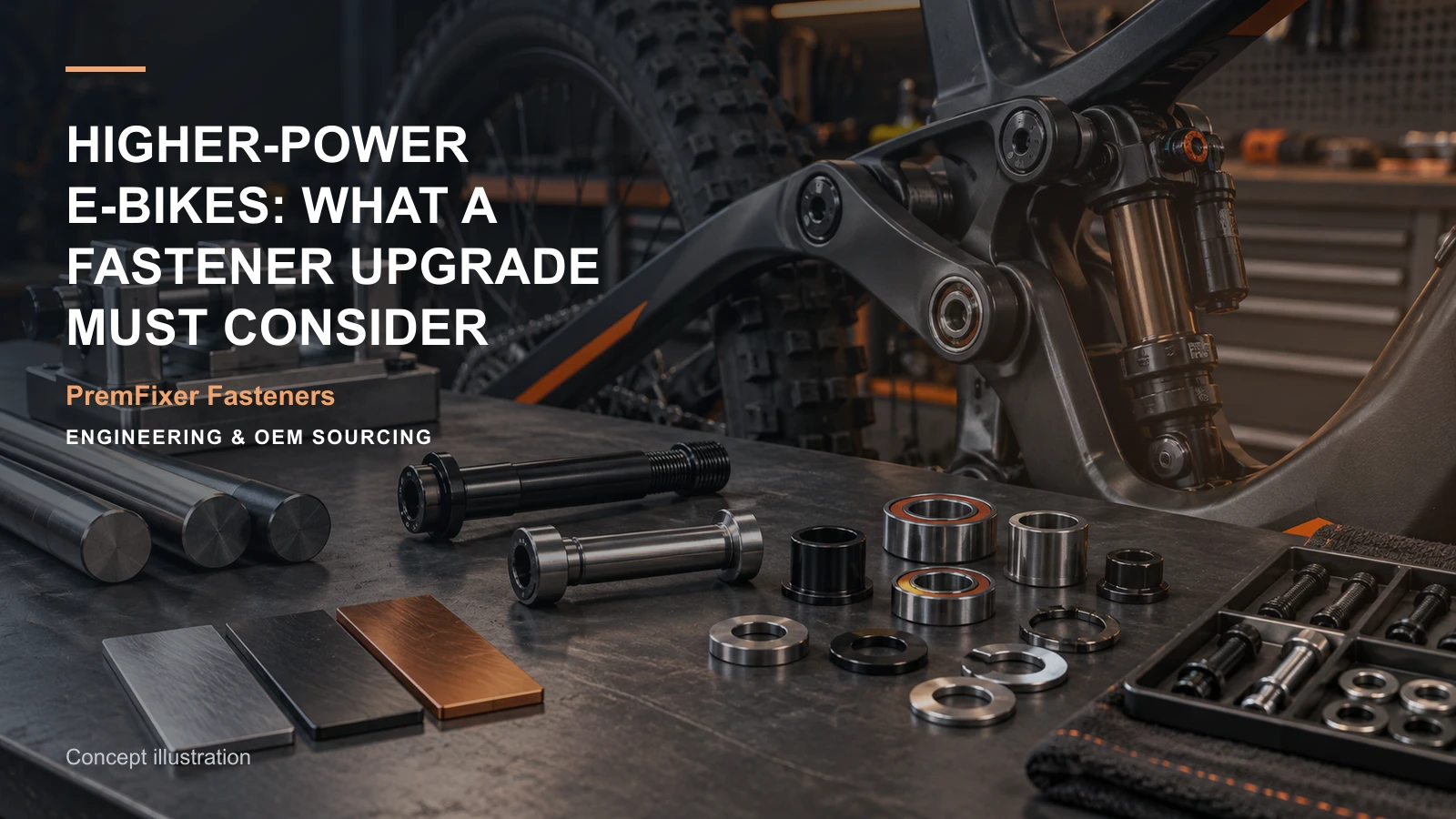 Concept illustration for Higher-Power E-Bikes: What a Fastener Upgrade Must Consider.