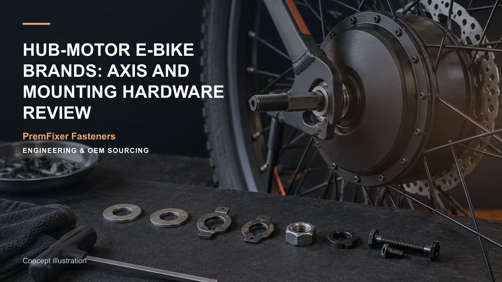 Conceptual engineering workspace introducing hub-motor axis hardware for bicycle and electric-mobility OEM teams.