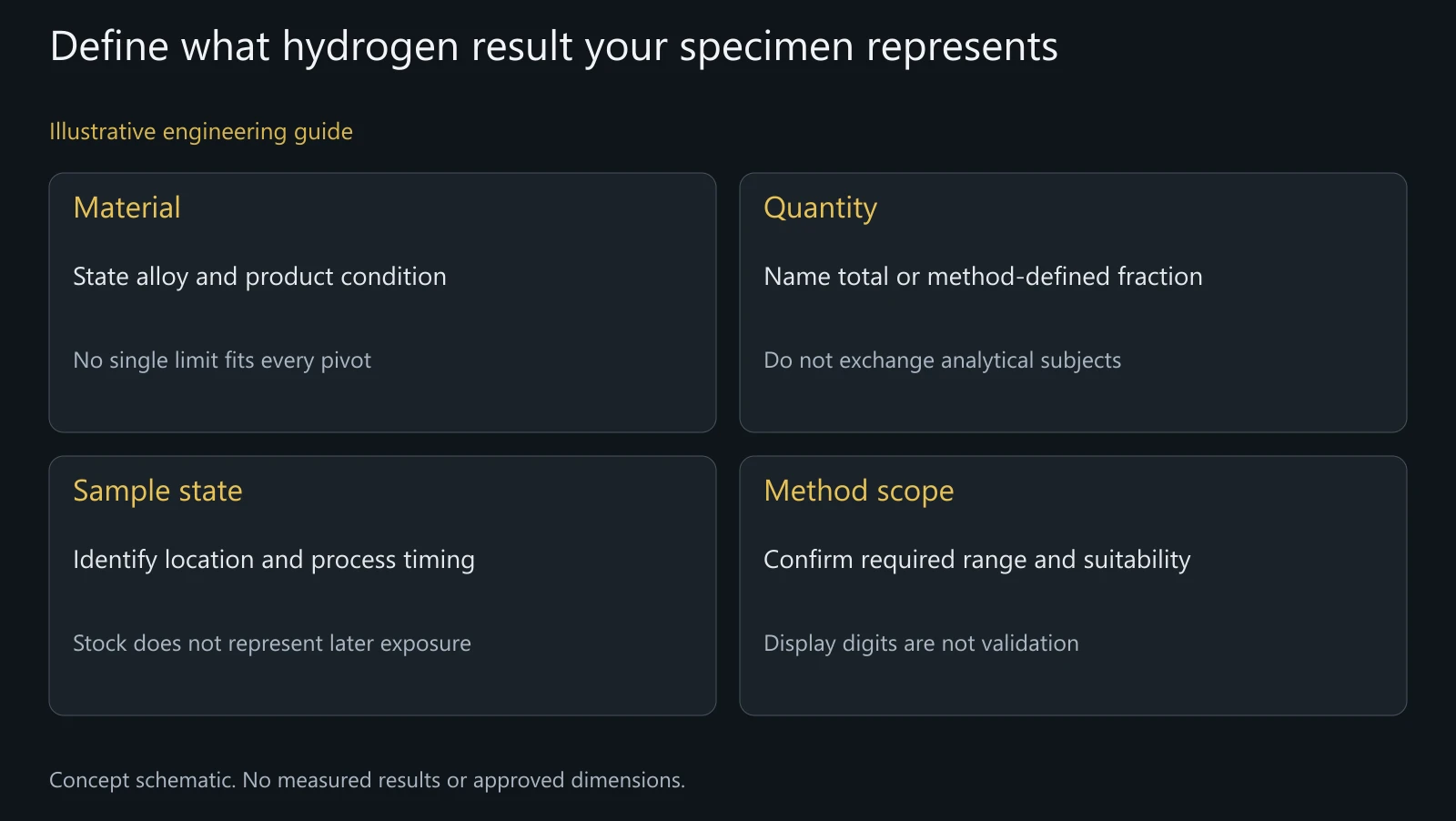 Concept analytical-request map without hydrogen values, laboratory settings or evidence of a qualified test on a production part.