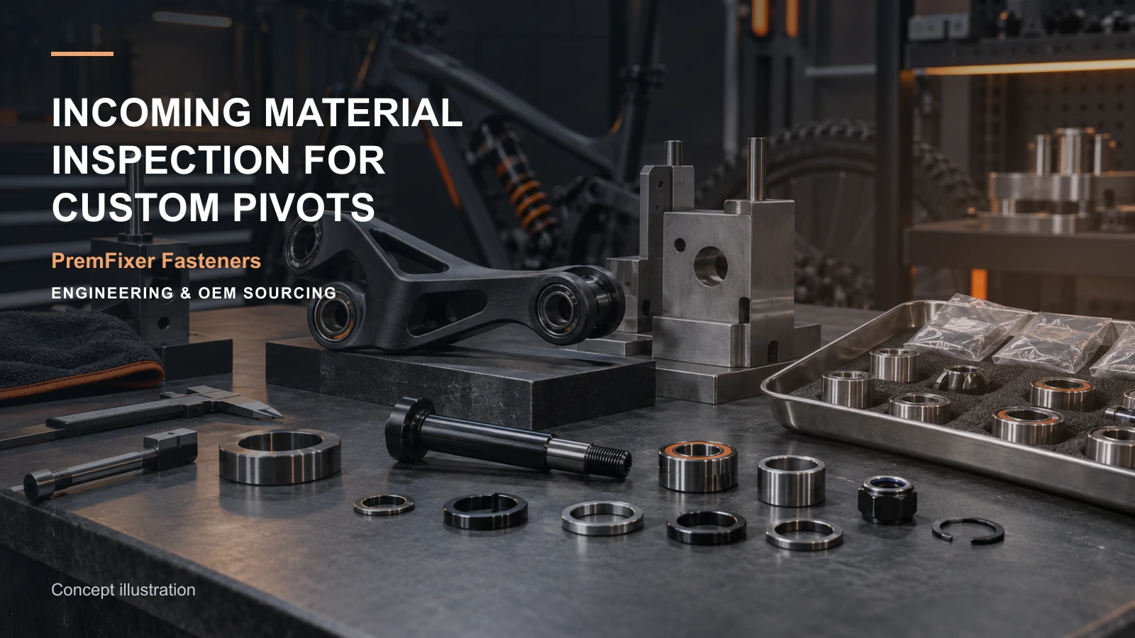 Editorial concept for incoming control for pivot stock with cards for incoming material workflow, material-document map, material selection record.
