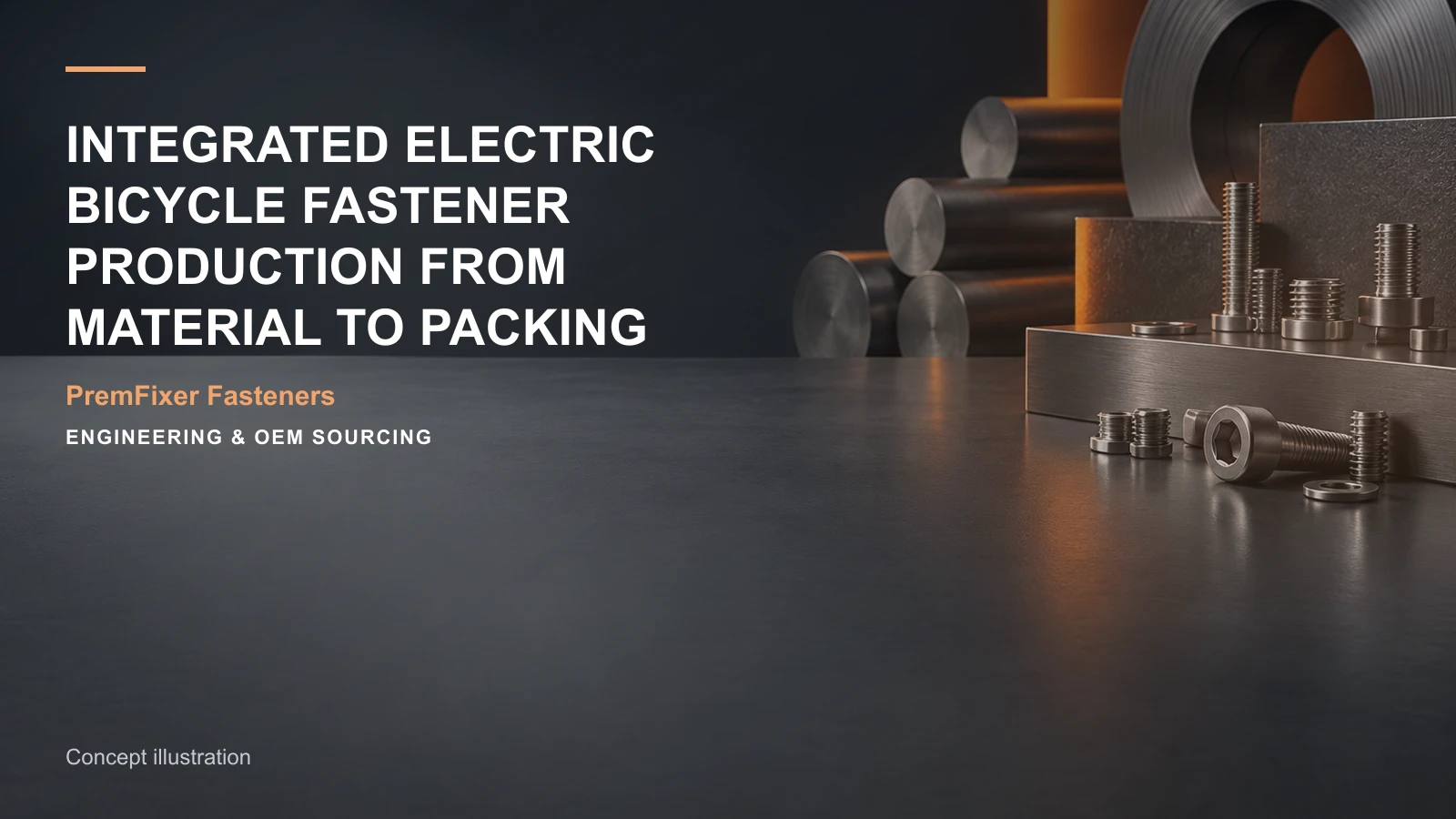 Concept illustration for Integrated Electric Bicycle Fastener Production from Material to Packing.