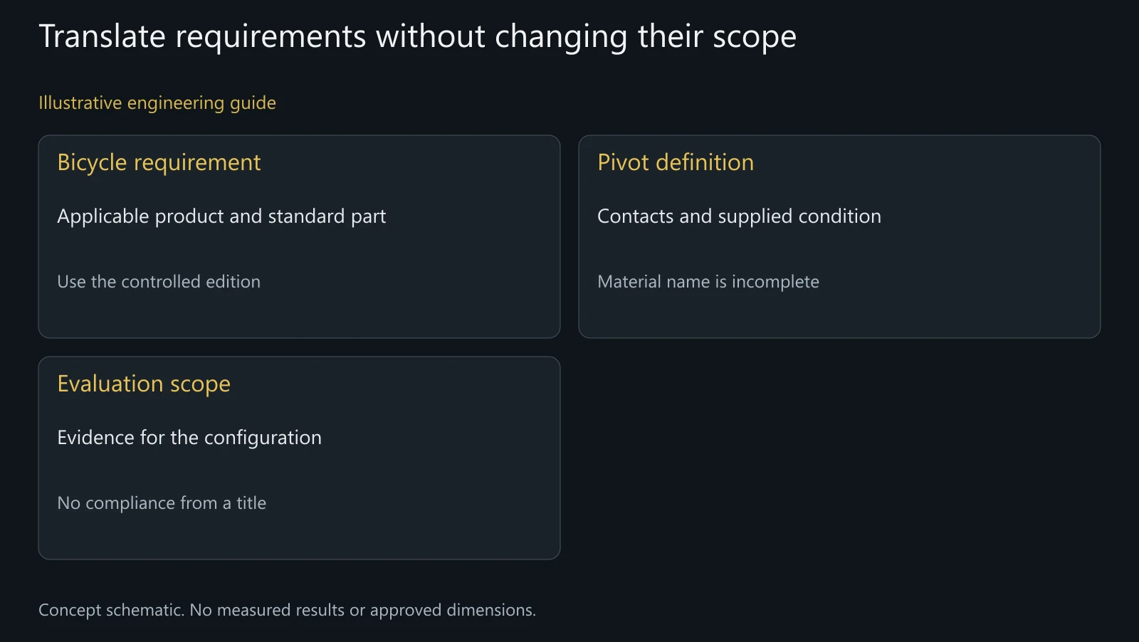 Concept requirement map, not a reproduction of ISO test clauses or an approval of a bicycle.