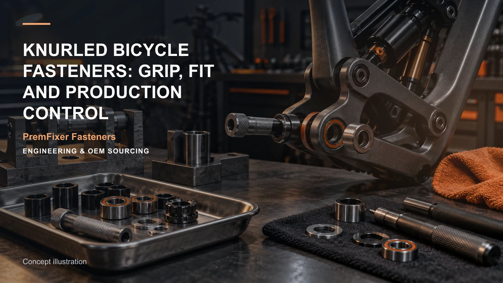 Concept illustration for Knurled Bicycle Fasteners: Grip, Fit and Production Control.