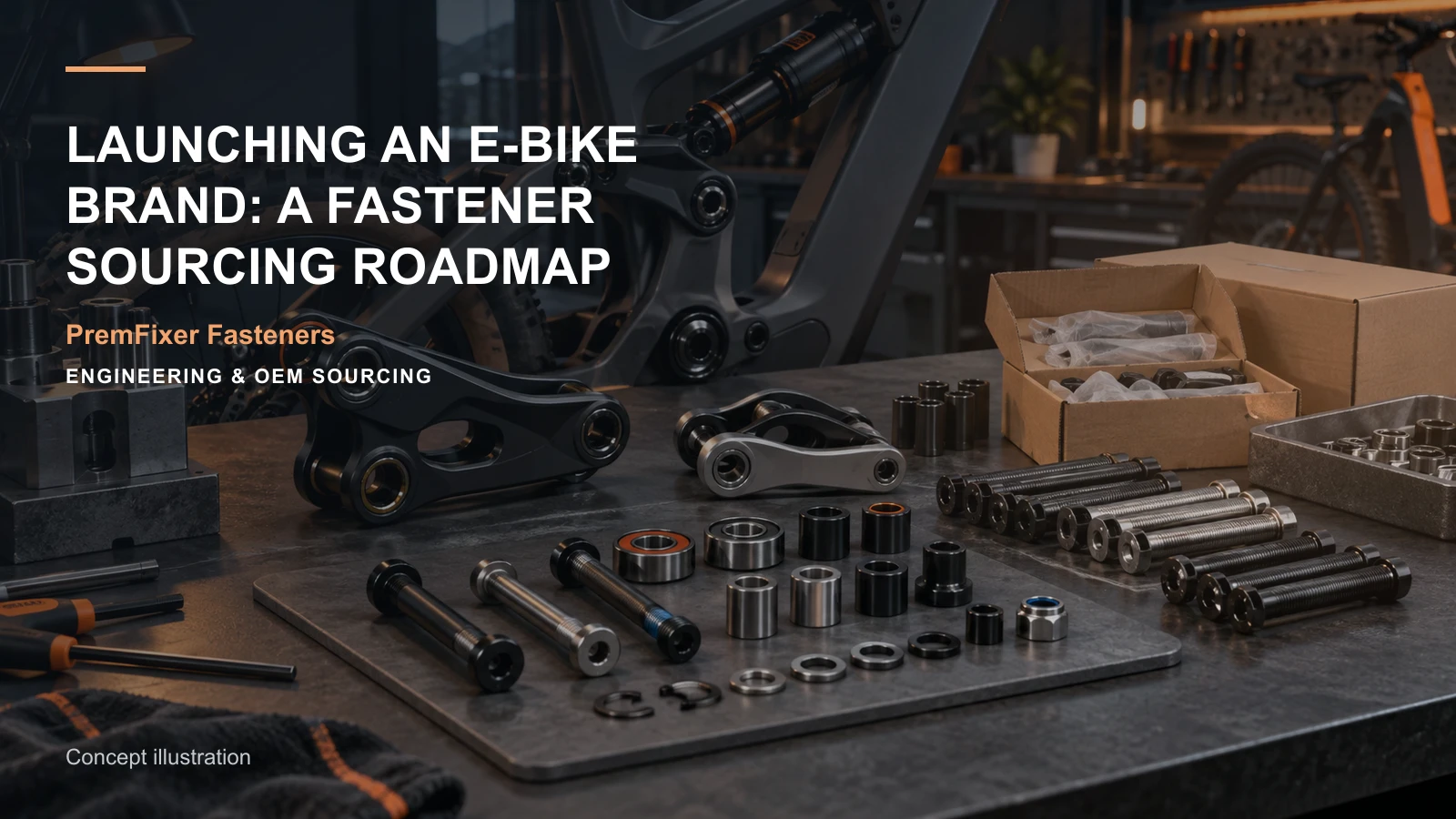 Concept illustration for Launching an E-Bike Brand: A Fastener Sourcing Roadmap.