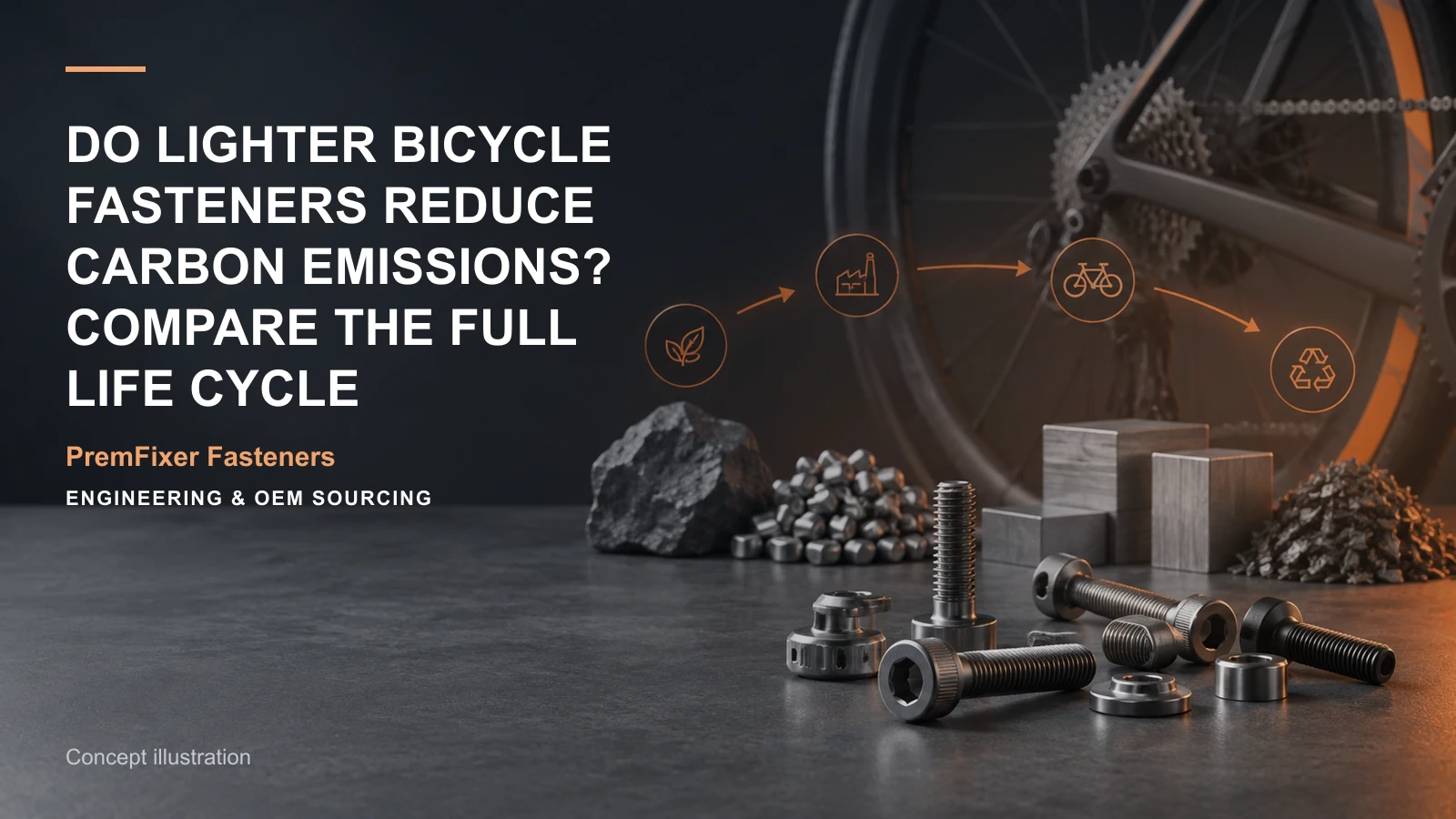 Concept illustration for Do Lighter Bicycle Fasteners Reduce Carbon Emissions? Compare the Full Life Cycle.