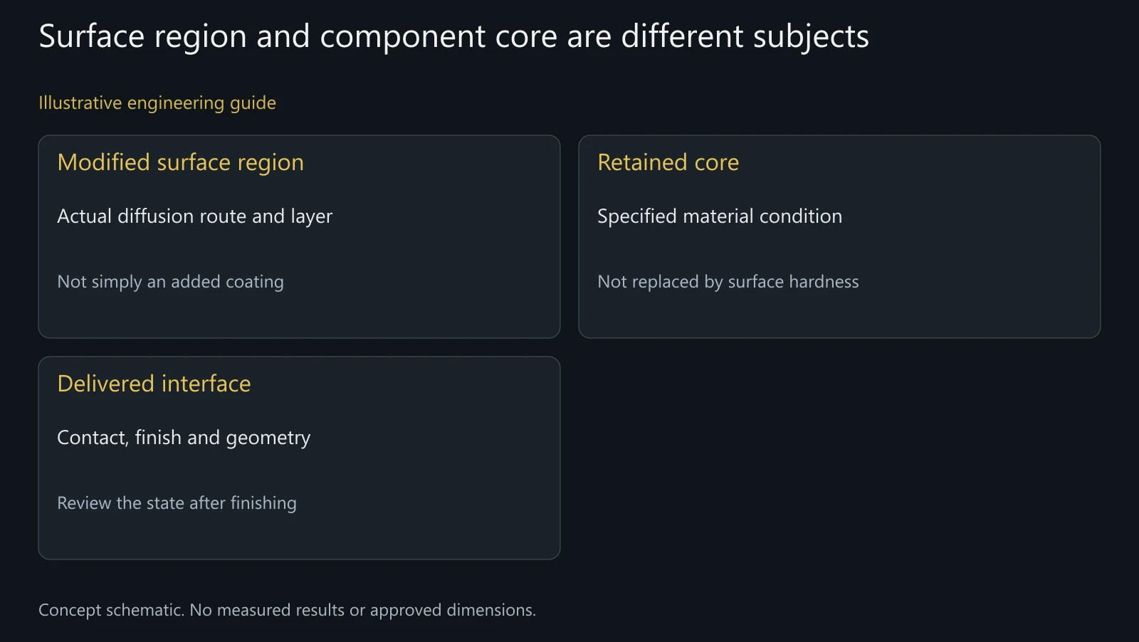 Concept section map, not microscopy, a measured diffusion depth or an approved material structure.