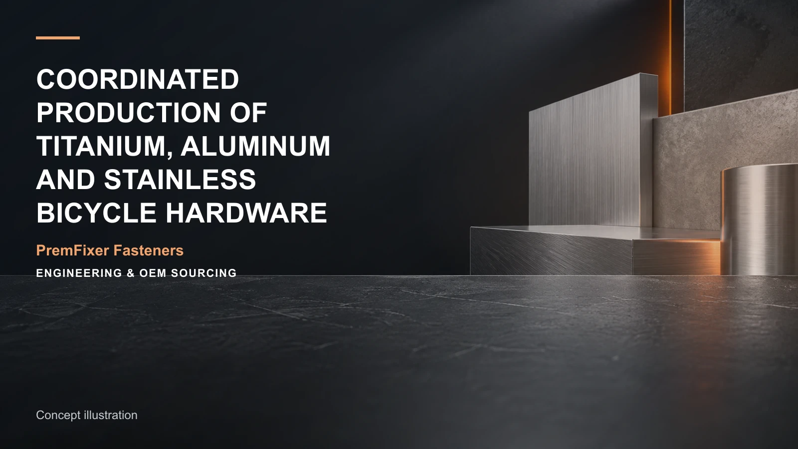 Concept illustration for Coordinated Production of Titanium, Aluminum and Stainless Bicycle Hardware.
