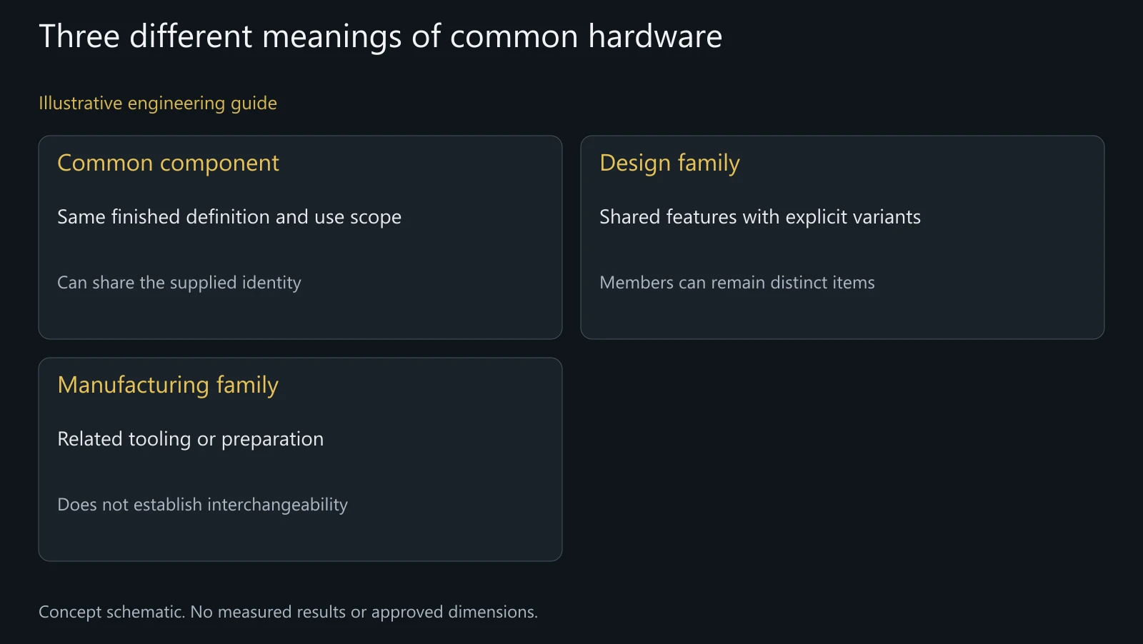 Concept commonality distinctions, not a claimed reduction in SKU count or manufacturing cost.