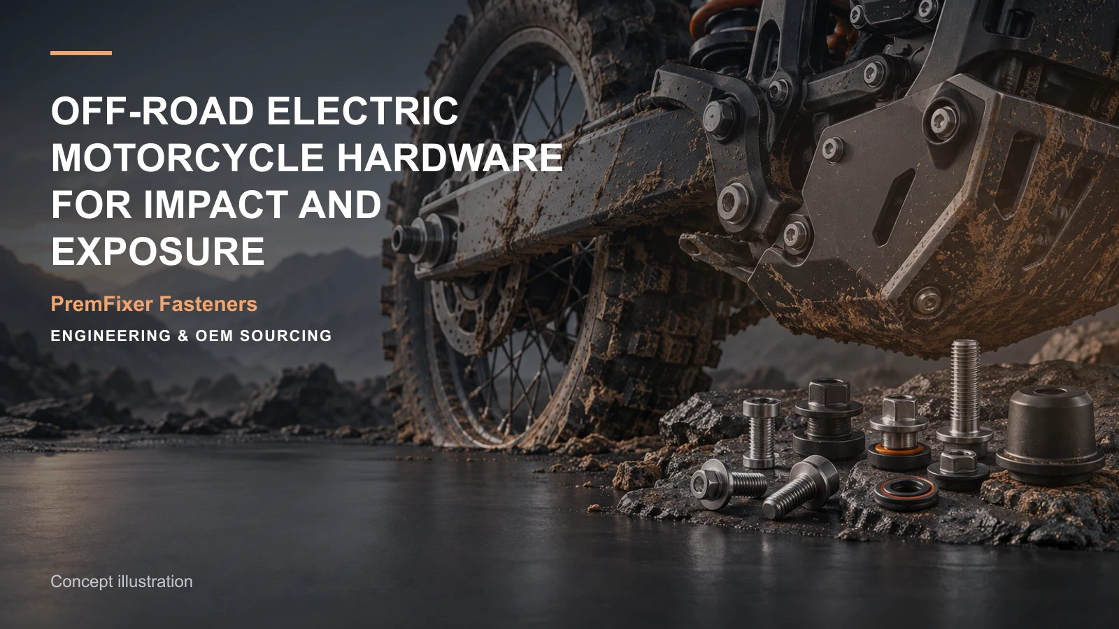 Concept illustration for Off-Road Electric Motorcycle Hardware for Impact and Exposure.