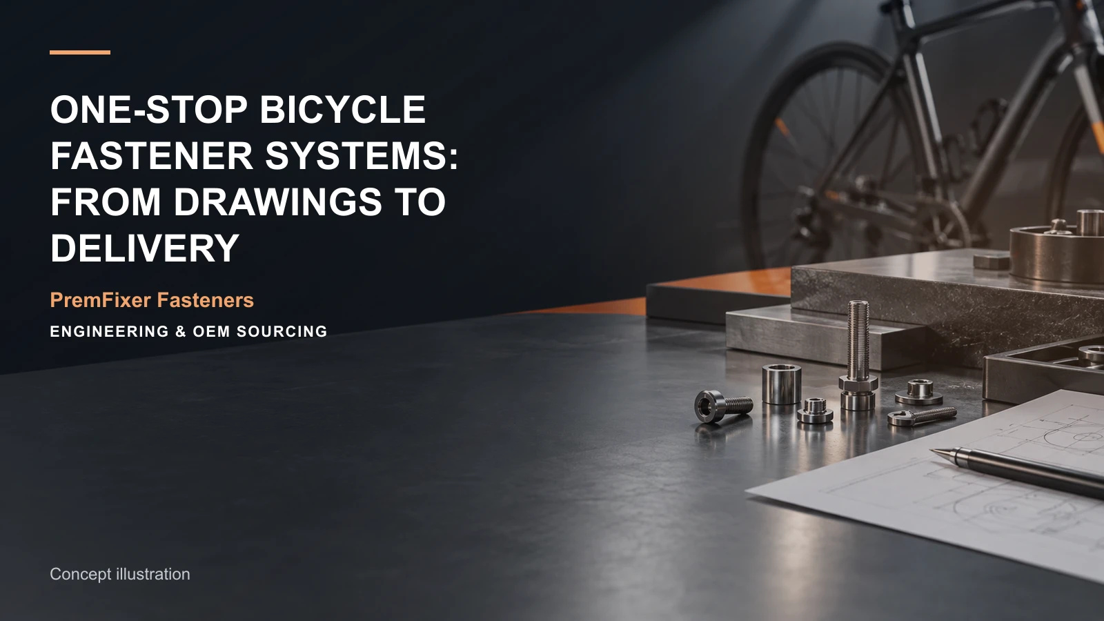 Concept illustration for One-Stop Bicycle Fastener Systems: From Drawings to Delivery.