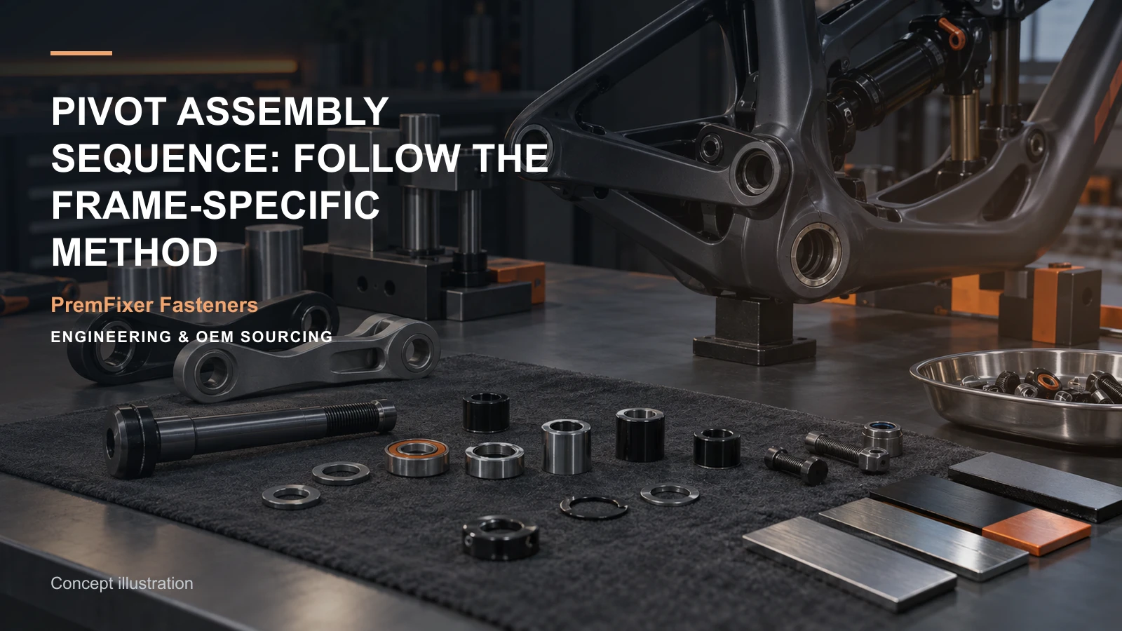 Concept illustration for Pivot Assembly Sequence: Follow the Frame-Specific Method.